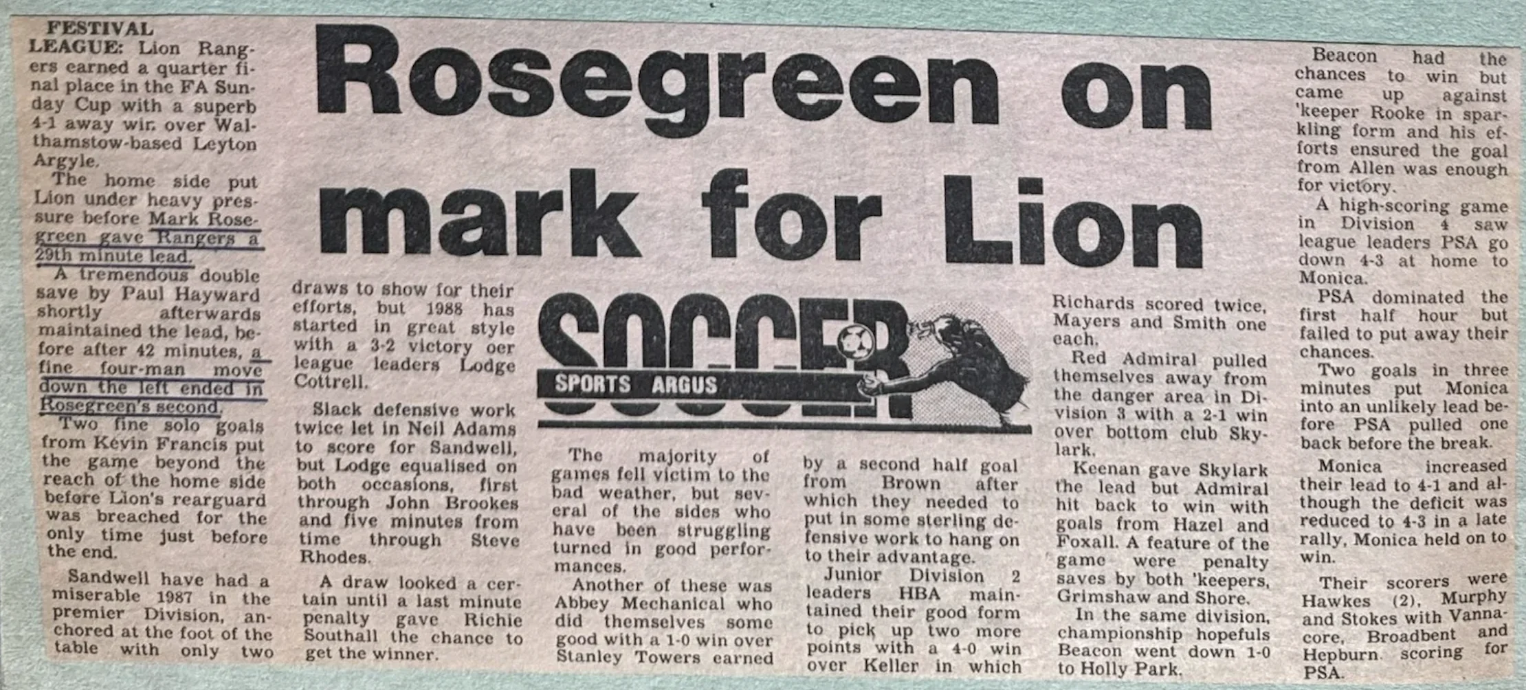 Rosegreen on mark for Lion
