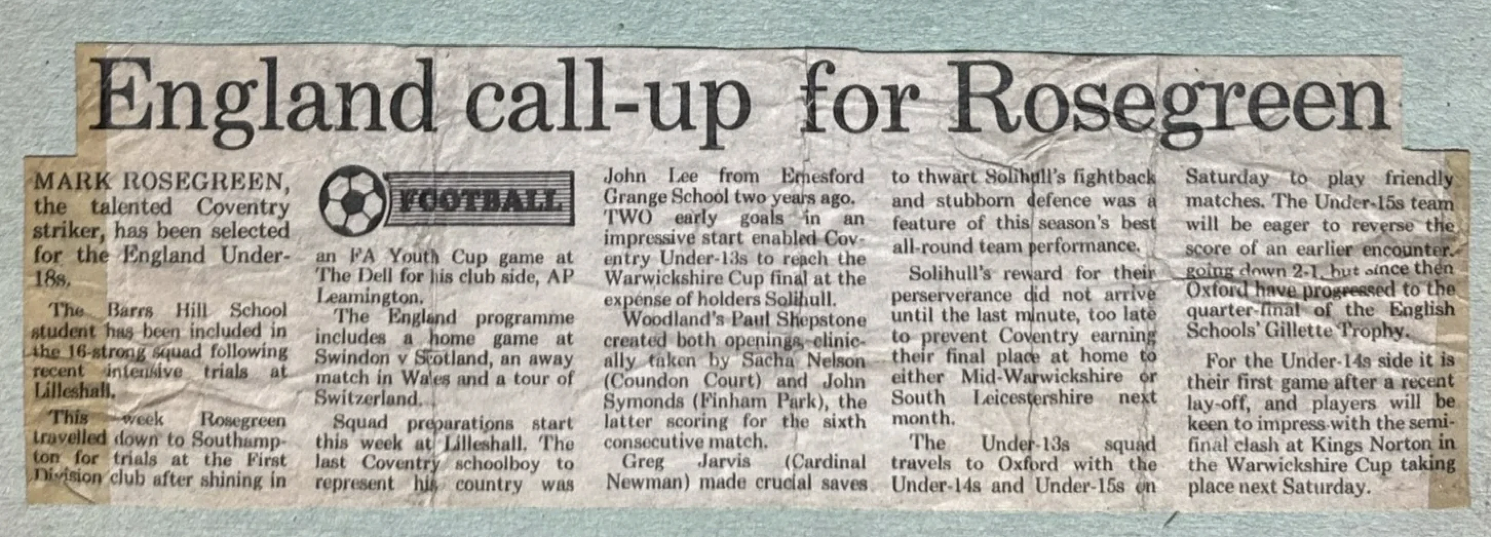 England call-up for Rosegreen