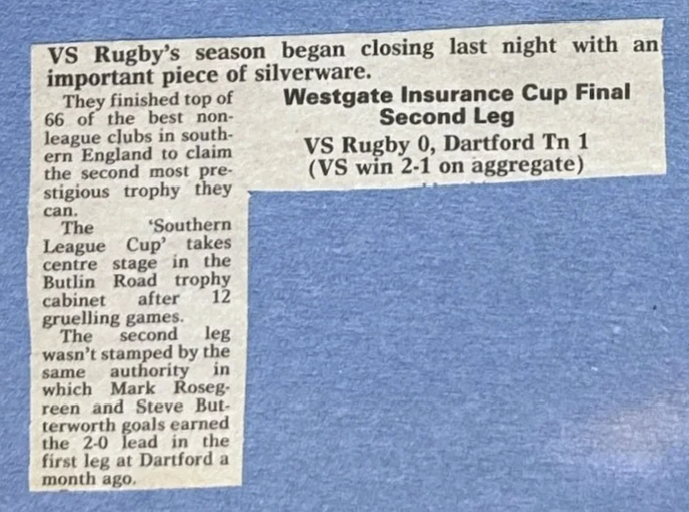 VS Rugby's season began closing last night with an important piece of silverware.